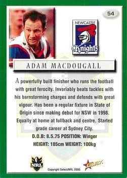 2000 Select #54 Adam Macdougall Back